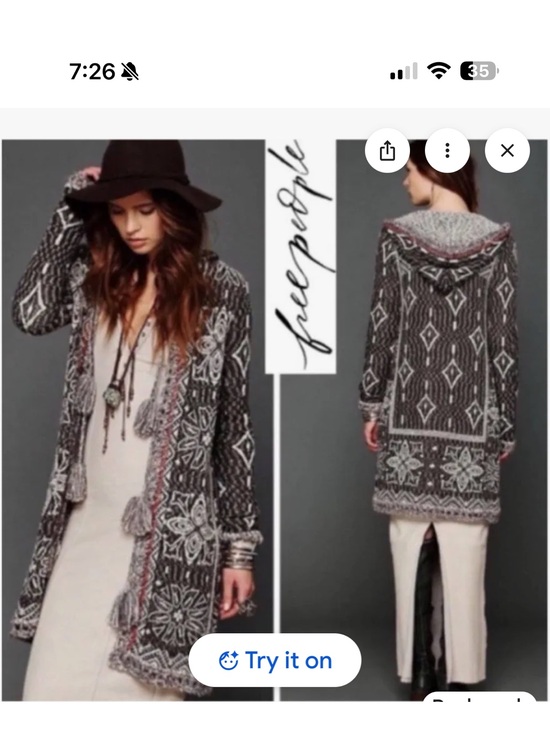 Free People Sweaters - Free People Hooded Jacquard Long Cardigan Coatigan - Brown & Cream